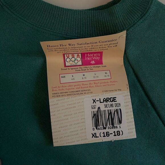 NWT Vintage 90s Hanes Her Way Alt Green Raglan Pullover Crewneck Sweatshirt - Picture 4 of 5